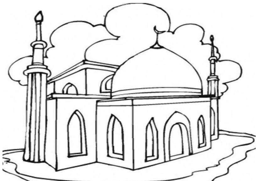  Gambar  Sketsa  Masjid  Mudah  Semburat Warna