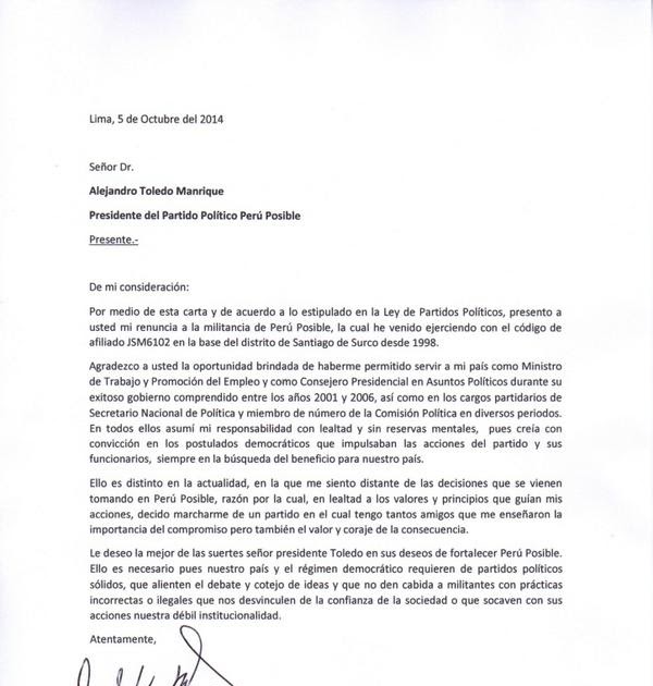 Carta De Renuncia A Partido Politico - w Carta De