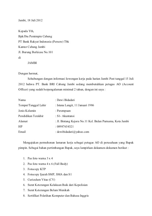 28+ Contoh Surat Lamaran Bank Sinarmas Kumpulan Contoh