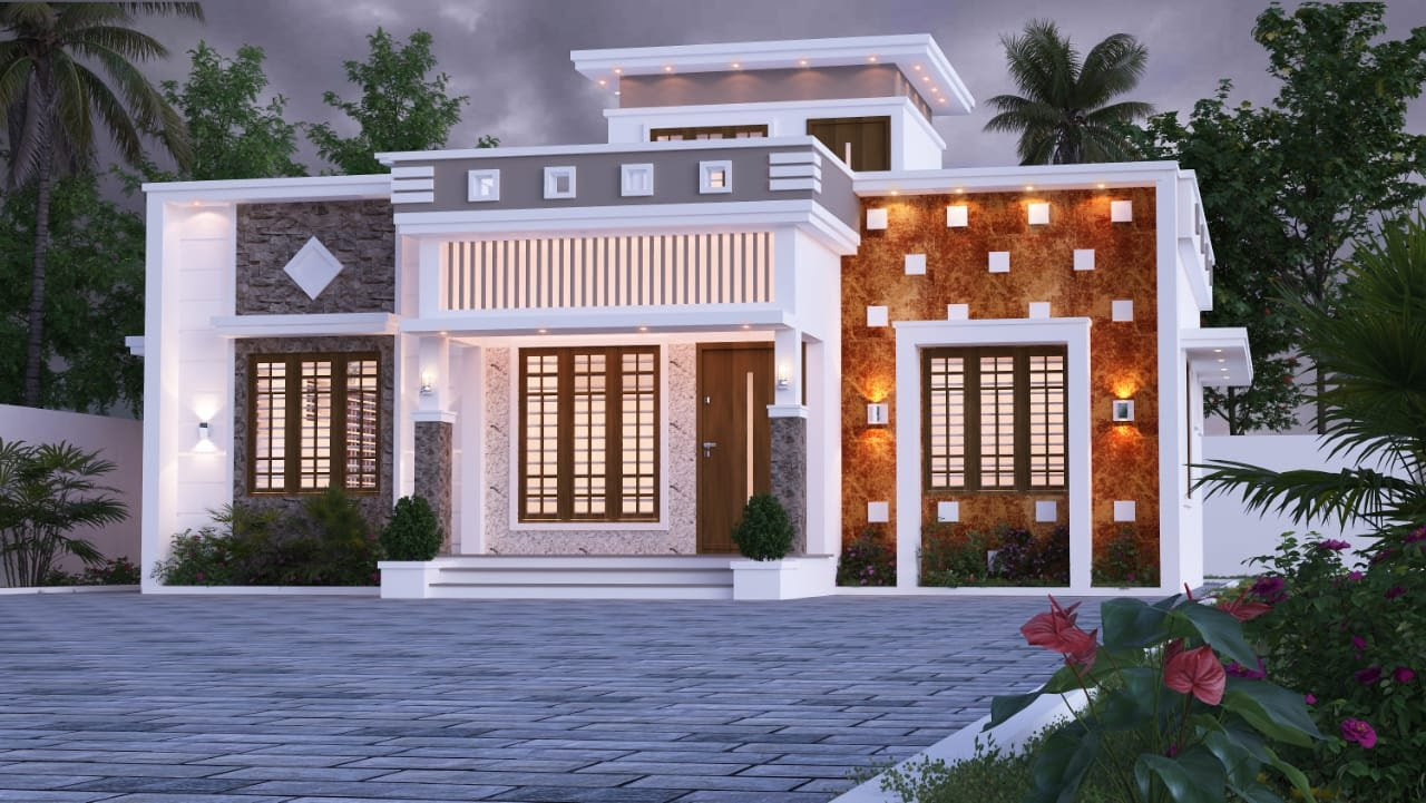 Single floor house front design simple one story houses. 1220 Sq Ft 2bhk Single Floor Modern And Beautiful House Design Home Pictures