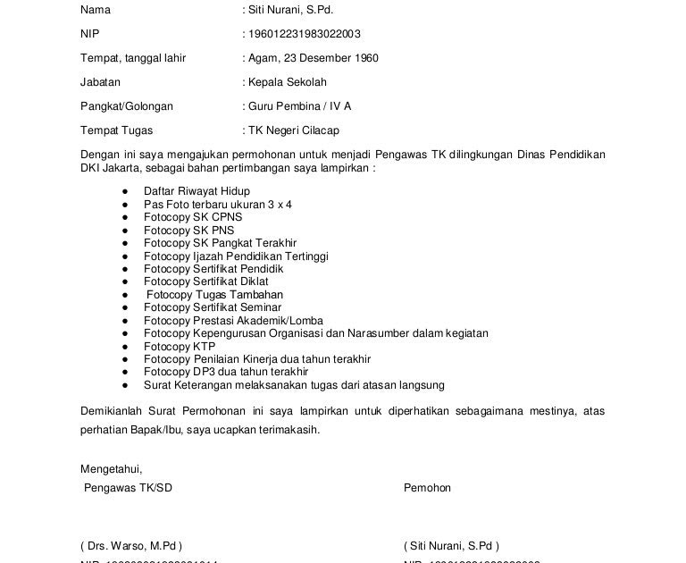 Surat Permohonan Pengawas Sekolah - Selangor w