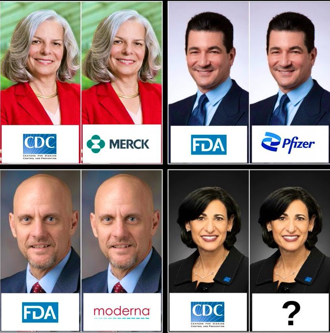 Four part photo showing that each head of CDC has gone into a big pharma company implying corruption.