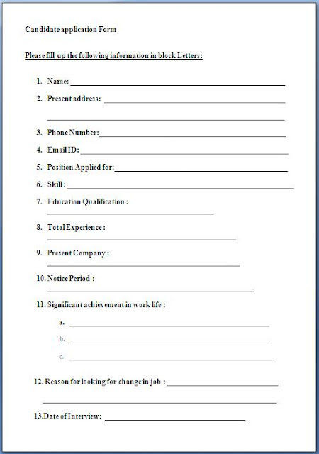 Free sample of employee guarantor form. Candidate Application Form Template Terat