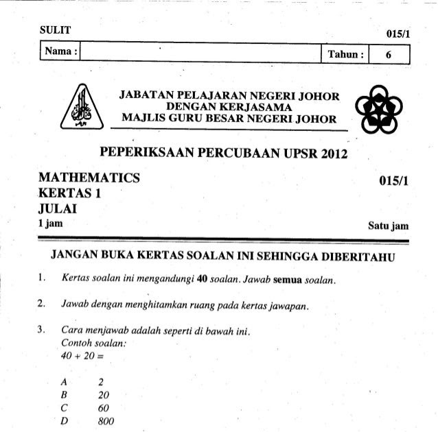 Soalan Matematik Past Year Spm - Terengganu t