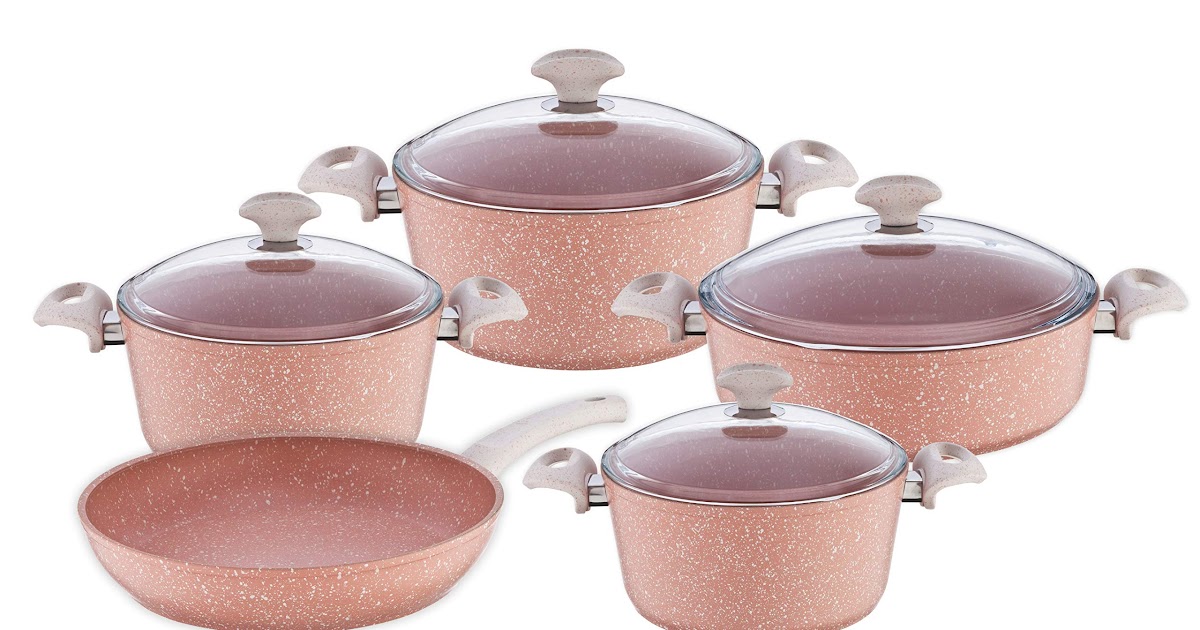 Pink Granite  Cookware Set Copper Pans Safe