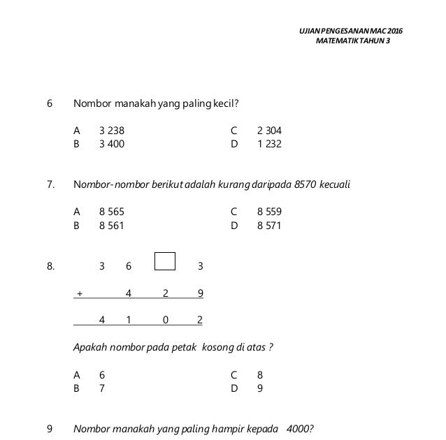 Soalan Matematik Tahun 3 Beserta Jawapan - Tersoal q