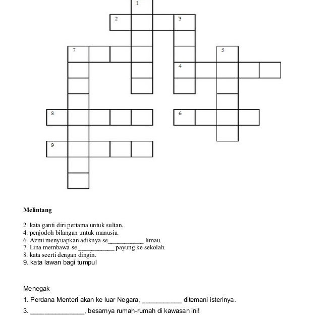 Soalan Teka Silang Kata Dan Jawapan - Kuora 5