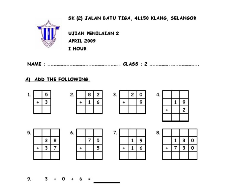 Soalan Kuiz Matematik Tahun 6 - Kecemasan c