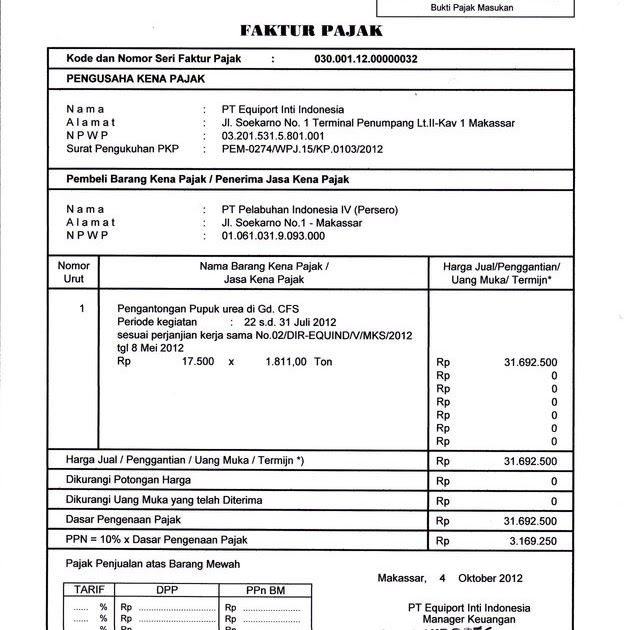 Contoh Faktur Pajak Excel - Toko FD Flashdisk Flashdrive