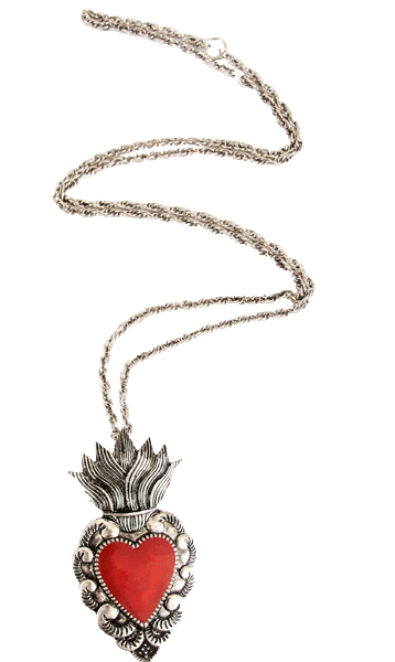 The ghanaian artisan crafts the frame from ofram wood with a decorative handle. Sacred Heart Pendant With Chain Xochico