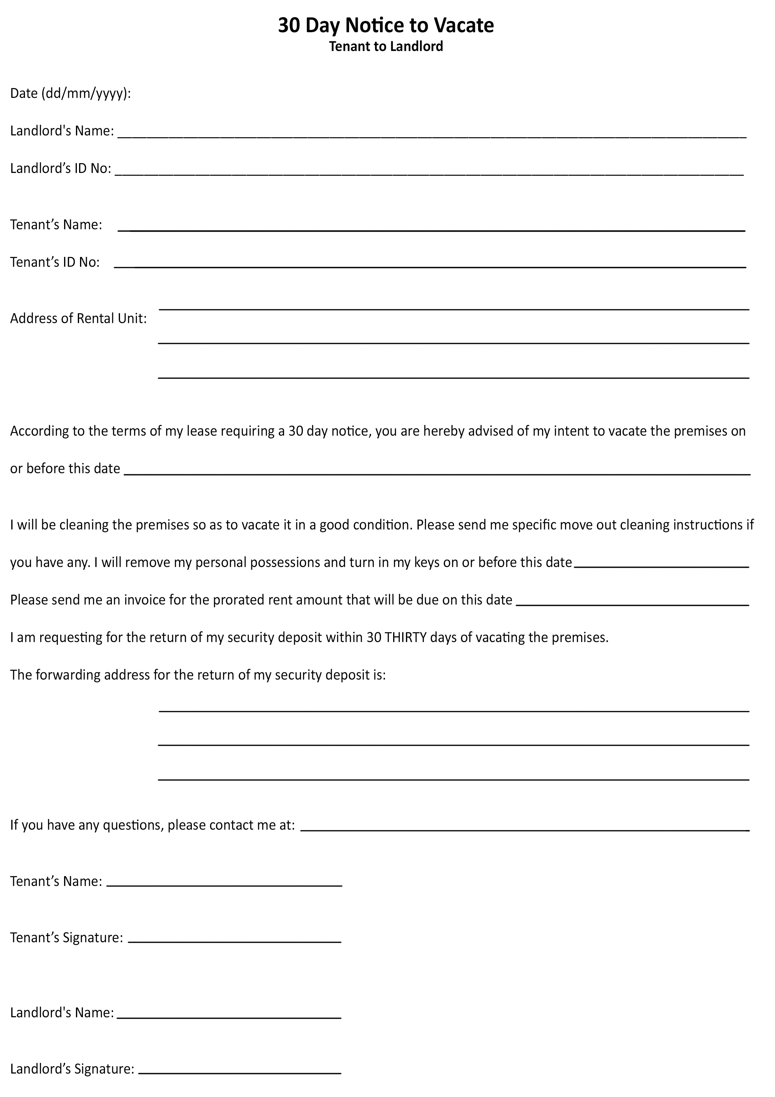 Notice To Vacate To Landlord Template | PDF Template