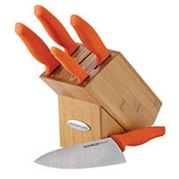 Rachel Ray cutlery 6-piece Japanese stainless steel knife block set with orange handles