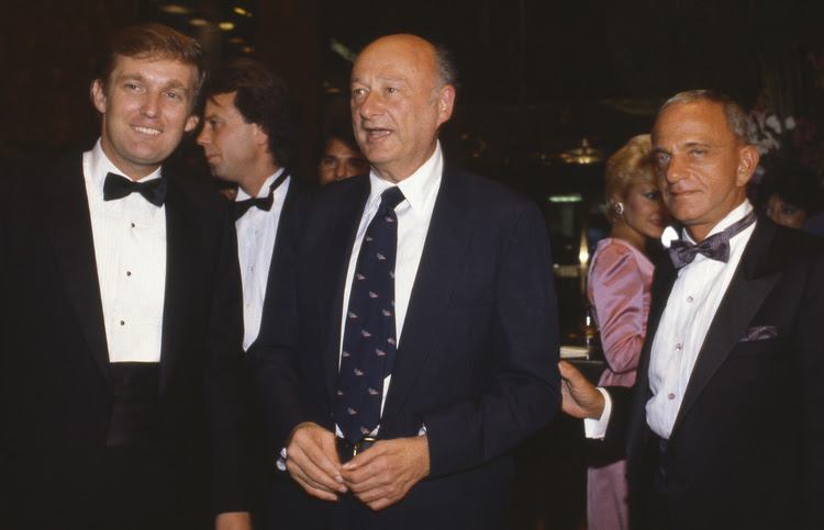 Donald Trump, Ed Koch and Roy Cohn at the opening of Trump Tower in 1983. (Sonia Moskowitz/Getty Images)</p>
