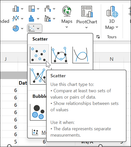 Scatter chart menu