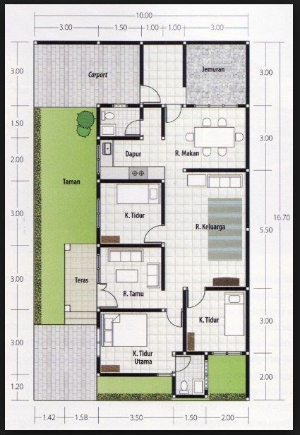 27 Denah  Rumah  Ukuran  10x12 3  Kamar  Tidur  Konsep Terkini 