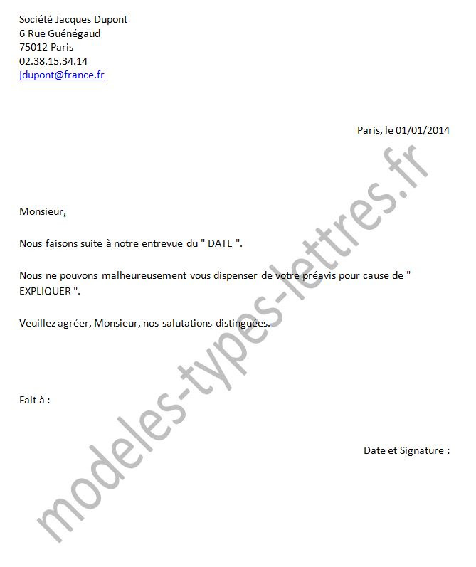 modèle lettre de démission avec préavis pdf