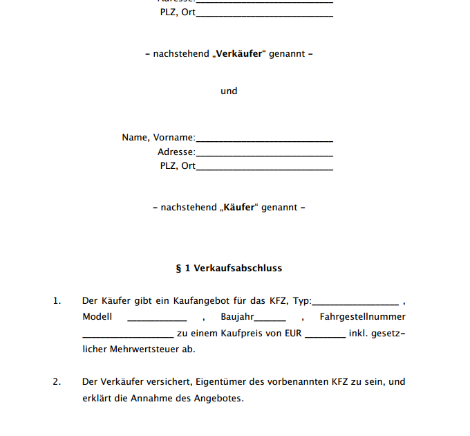 Kaufvertrag Kfz Download Kostenlos - Kaufvertrag Pkw ...