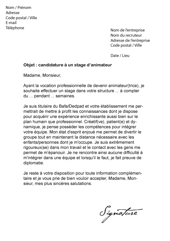 Quelle lettre de motivation pour un stage de seconde ? Lettre De Motivation Stage Animateur Modele De Lettre