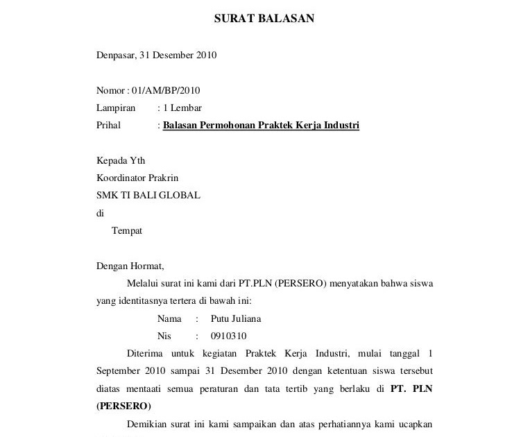 Surat Balasan Resmi Dinas - Surasmi L