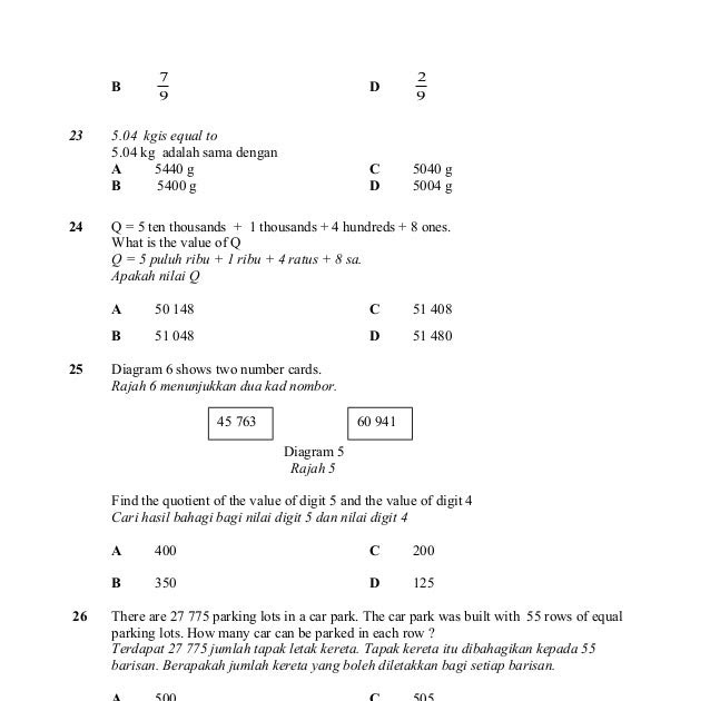 Soalan Matematik Tahun 4 Dengan Jawapan - Kecemasan i