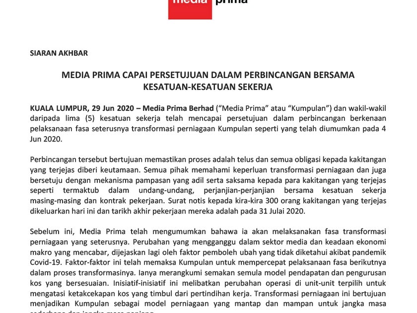 Contoh Surat Penamatan Kerja Kepada Pekerja