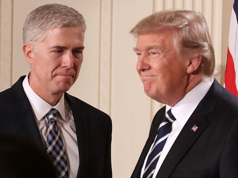 Donald Trump, right, announces the nomination of Judge Neil Gorsuch