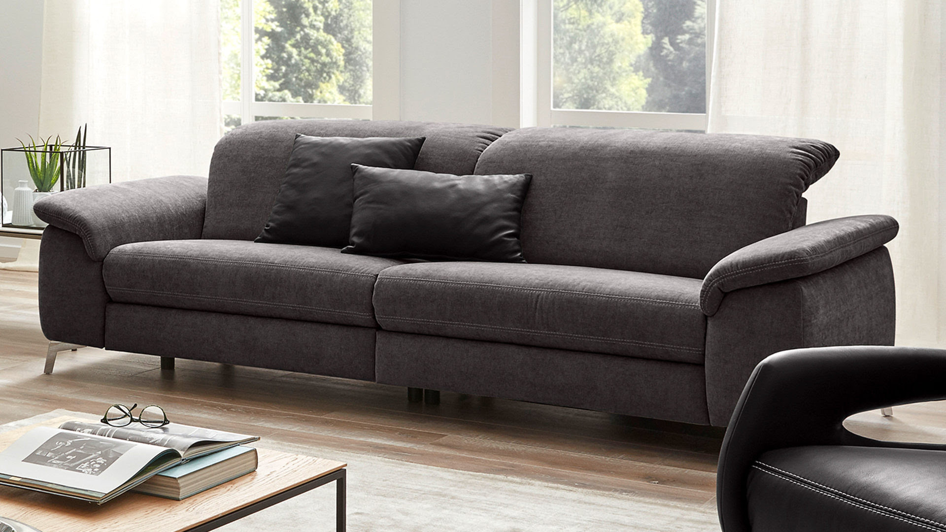 Lc home 3er sofa dreisitzer couch corddesign mit kissen in grau. Interliving Sofa Serie 4101 Dreisitzer 7435 Dunkelgrauer Bezug Yelda Grey