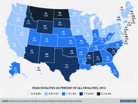 Here's the percentage of deaths caused by car crashes in each state