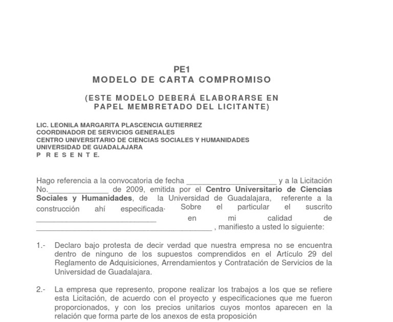 Carta De Licitacion Modelo - Listen hh