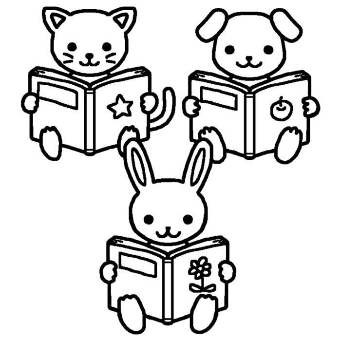 綺麗な本を読む イラスト 白黒 最高の動物画像