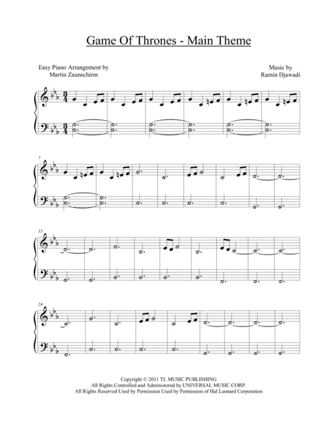 Light of the seven sheet music is a piece of lovely music composed by german music writer ramin djawadi in 2016. Game Of Thrones Main Theme Easy Piano Music Sheet Download Topmusicsheet Com