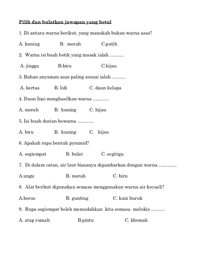 Soalan Dan Jawapan Pendidikan Seni Visual Tingkatan 1 