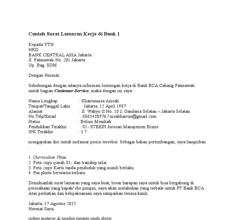 Contoh Surat Lamaran Kerja Untuk Pt Imip Berbagi Contoh Surat