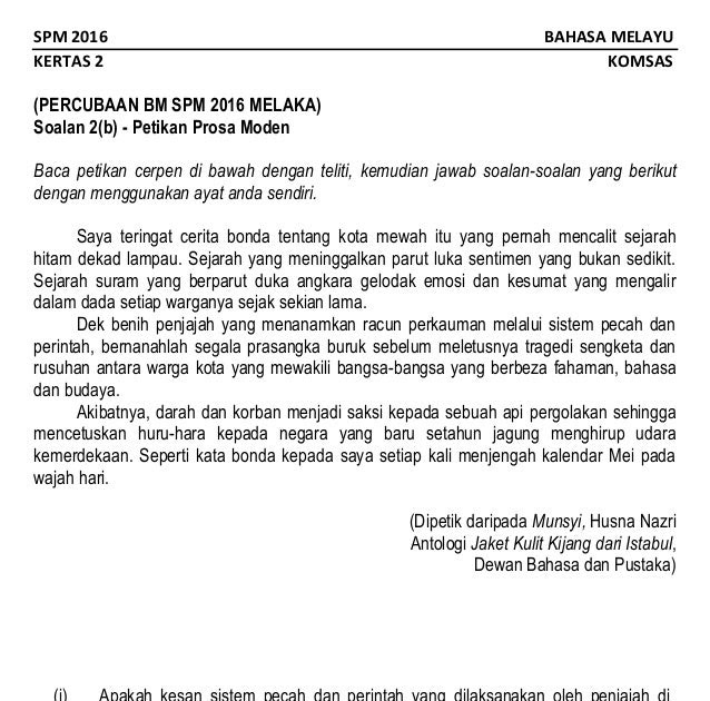 Contoh Soalan Komsas Novel Spm - Terengganu w