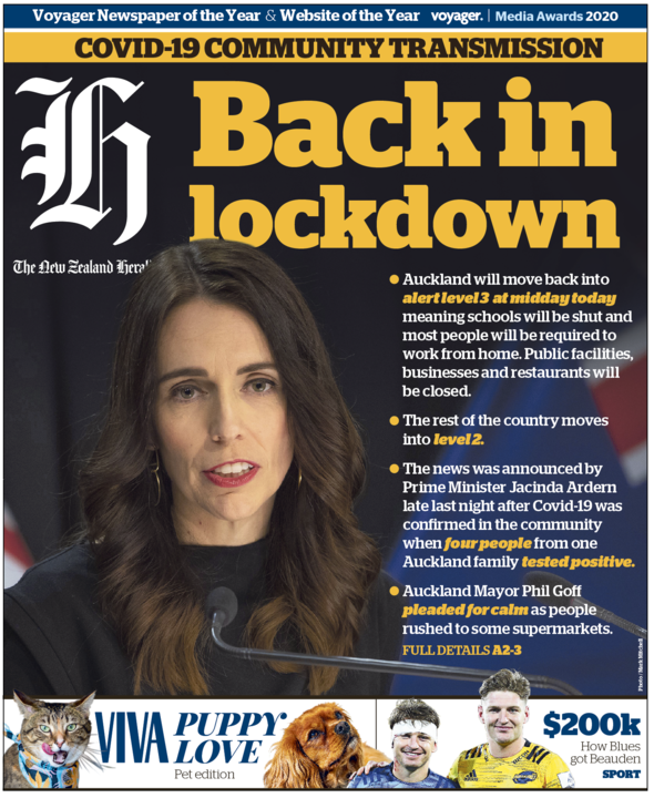 Today, just like the mirror, the newspaper splashed with johnson warning that europe's third wave will also hit the uk despite its speedy vaccine rollout. Covid 19 Coronavirus Auckland In Lockdown Rest Of Country In Level 2 Four Cases Of Community Transmission Nz Herald