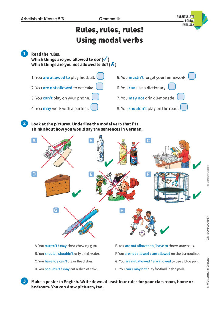 Compare the following options and forms of appearance: Rules Rules Rules Using Modal Verbs Englisch Arbeitsblatt Zu Modalverben Verlage Der Westermann Gruppe