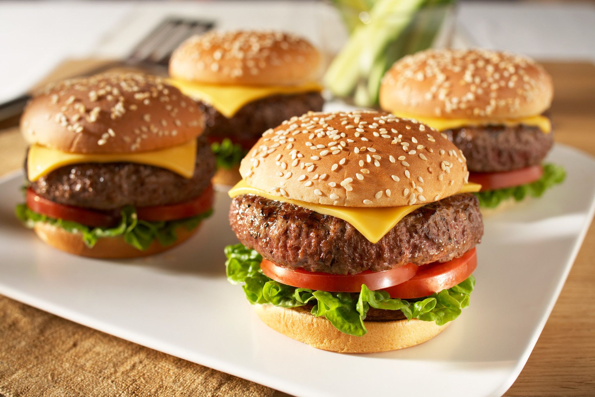 For an even lighter version, pass on the buns and serve with lettuce leaves, sliced onion and chopped tomato. Classic Beef Cheeseburgers