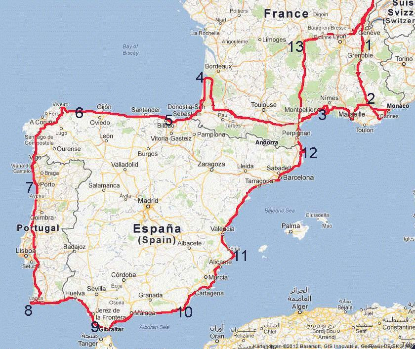 Kilometer 2642 vorerst letzter tag in spanien. Frankreich Spanien Potugal