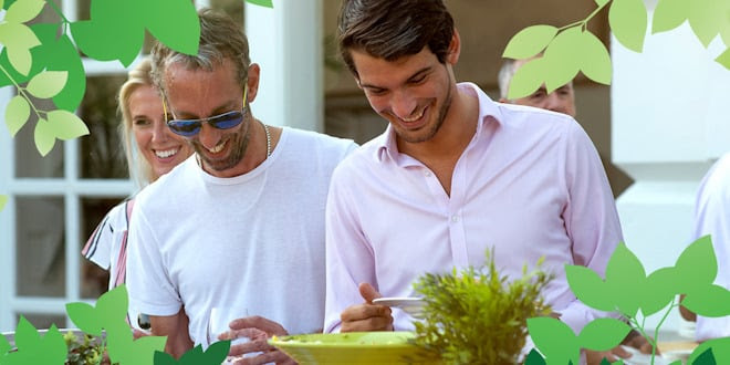 2 men and a woman enjoying the summer BBQ.