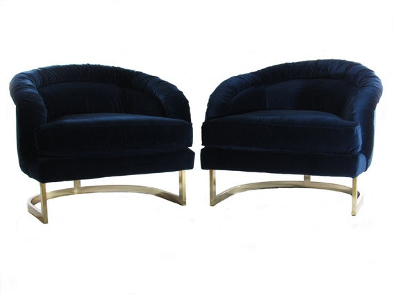 25% Off Sale, Navy Velvet and Brass Lounge Chairs