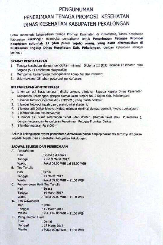 July 29, 2021 older posts blog archive. Lowongan Kerja Promkes Dinkes Kab Pekalongan Kesmas Id