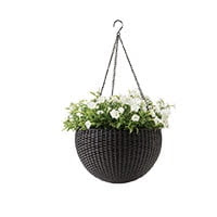 2 hanging planters in brown rattan