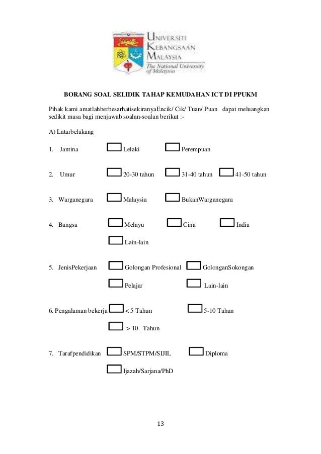 Contoh Borang Soal Selidik Tesis - Contoh Soal2