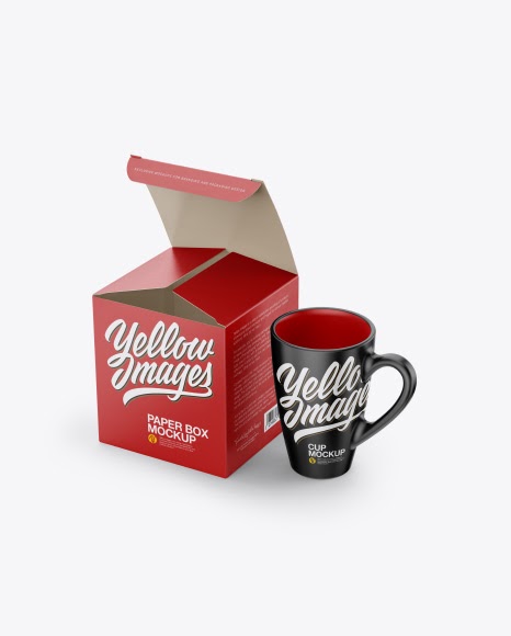 Download Opened Box With Mug Mockup-Half Side View (High-Angle Shot ...