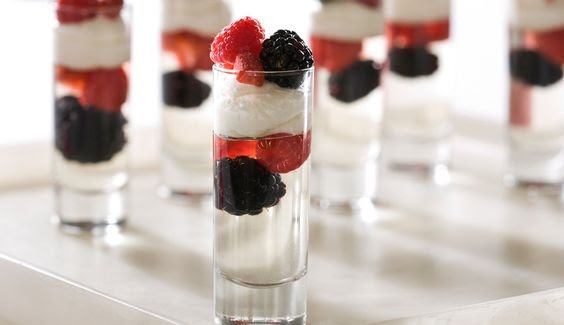 Caramel banana split shooters diced banana vanilla ice cream (i used soy delicious) caramel sauce* chopped cashews whipped cream cherries layer all of your ingredients Shot Glass Desserts