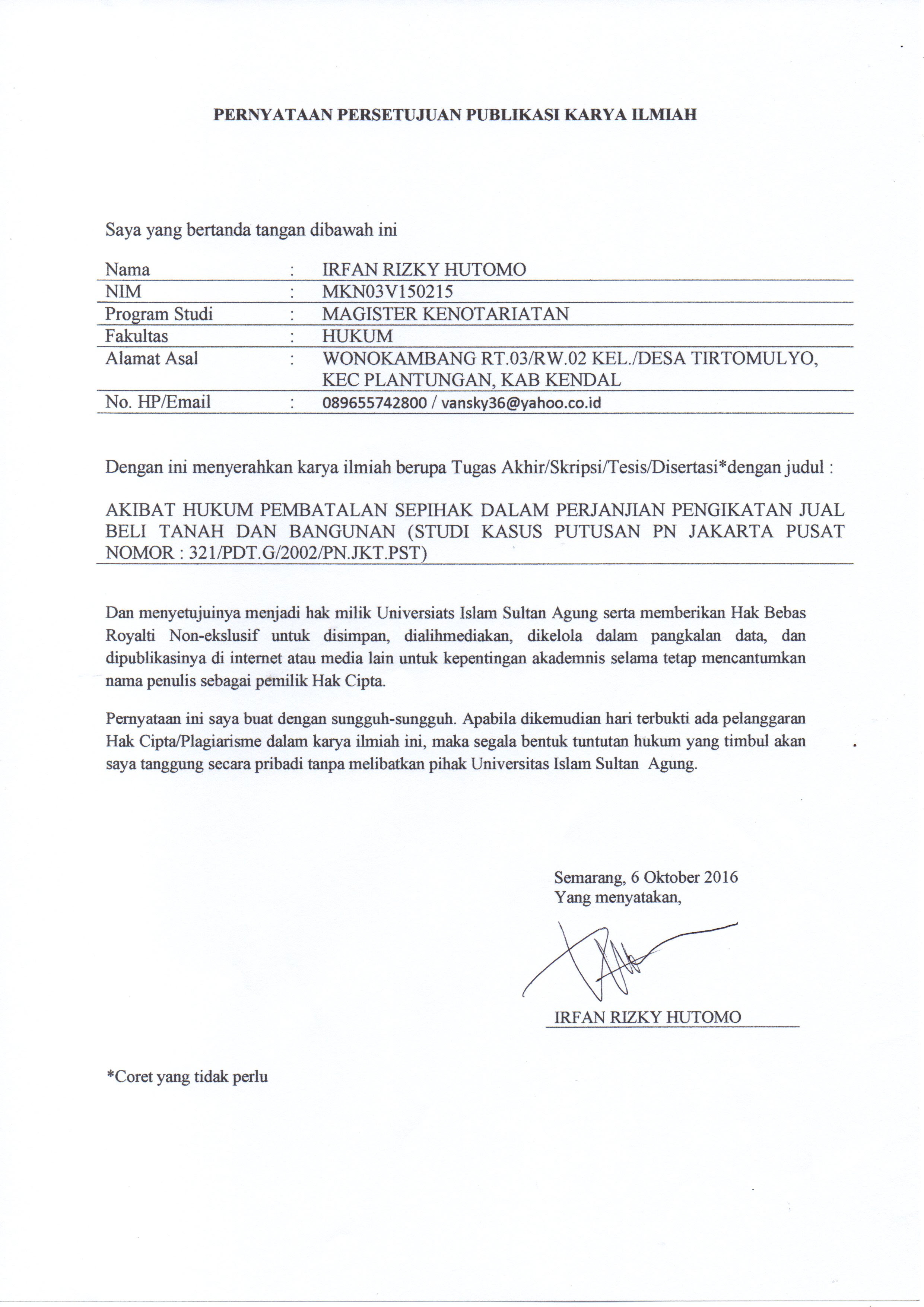 Surat Pernyataan Pembatalan Pembelian Rumah