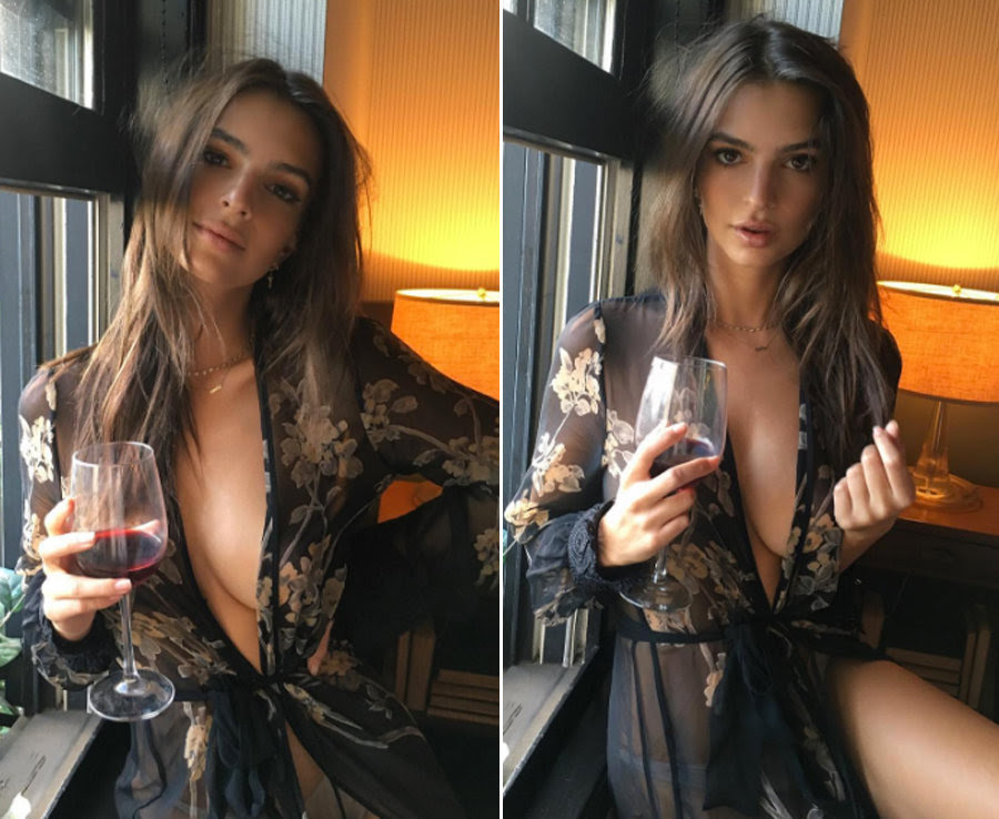 Emily Ratajkowski spills out of her dressing gown