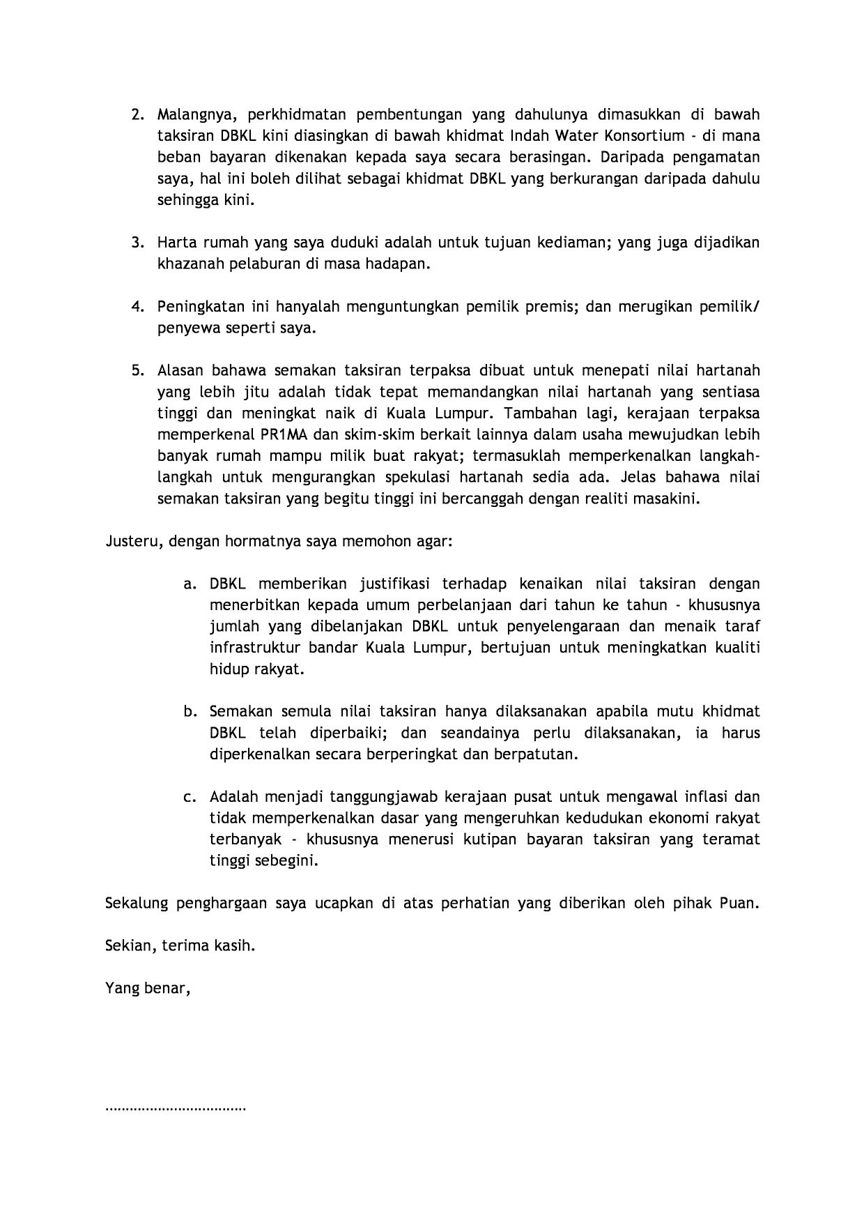 Surat Rasmi Rayuan Pengurangan Bayaran - Rasmi W