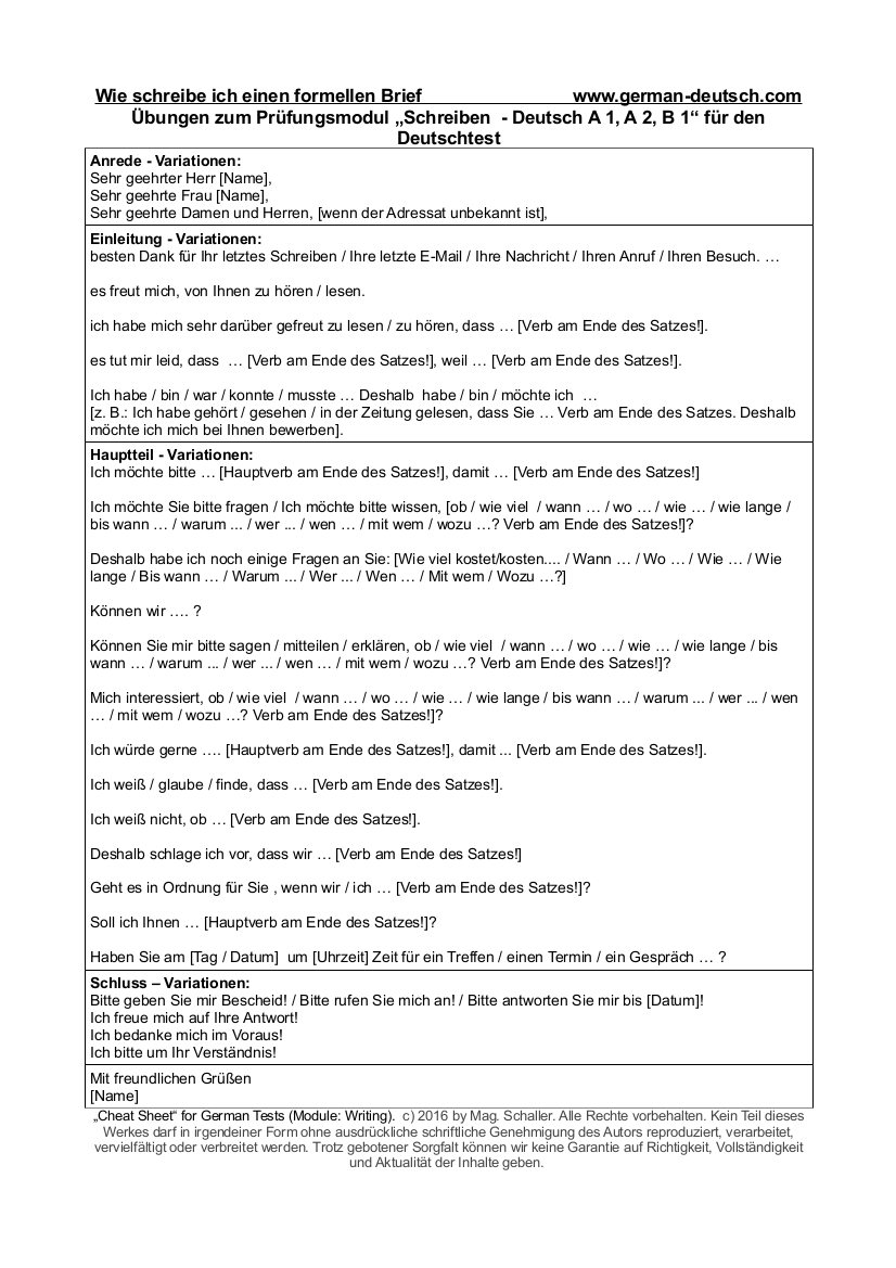 50 BEISPIEL BRIEF SCHREIBEN A1 - * Letter