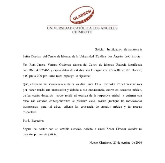 Carta De Excusa Por Inasistencia A Clases Por Trabajo 